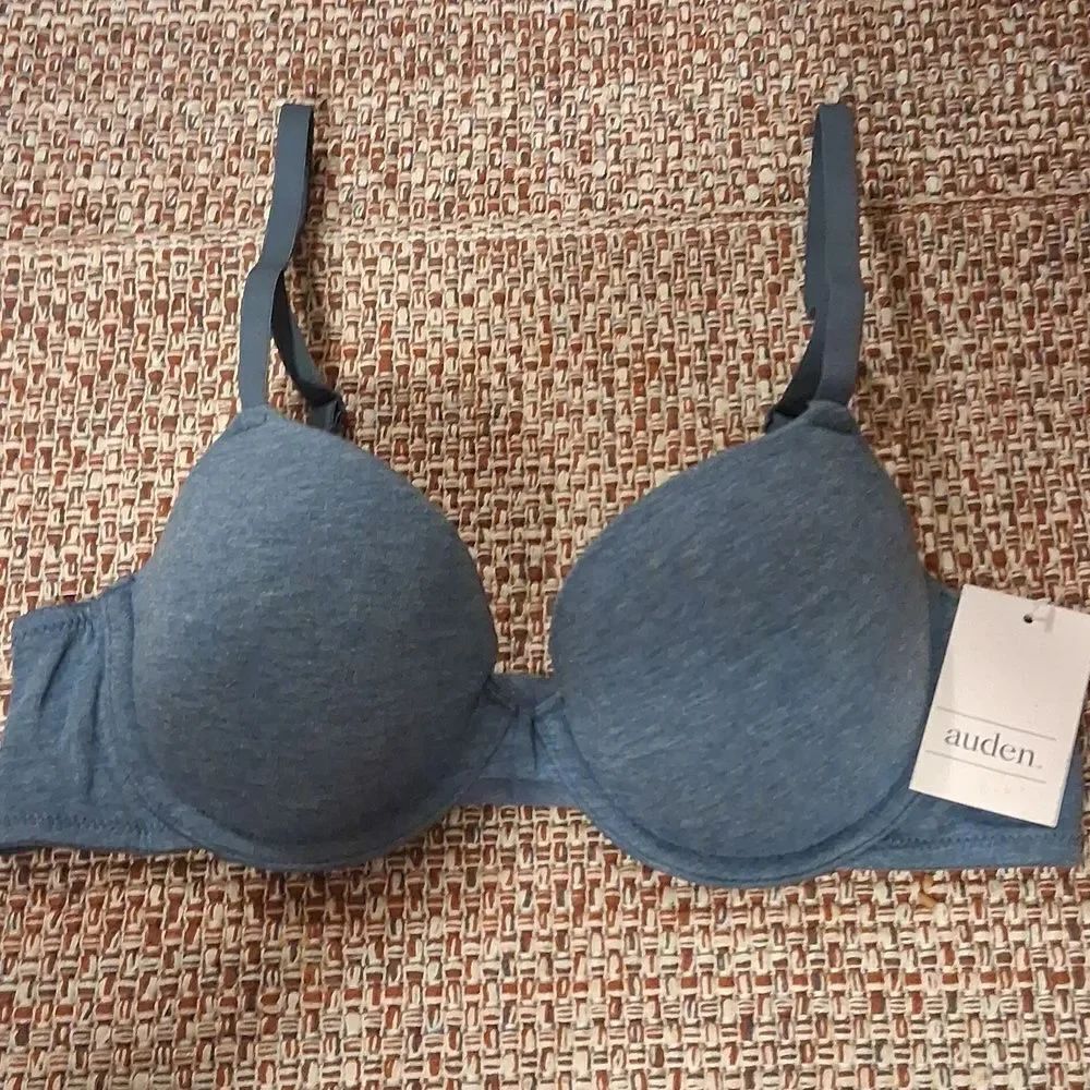 Auden Blue Cotton Stretch Lightly Lined Comfort Wire Demi Coverage Bra 34A New